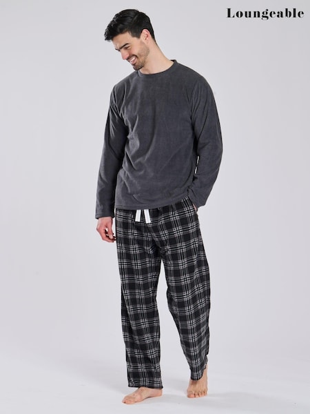 Loungeable Grey Fleece Check Trousers Pyjama Set (E53844) | £26