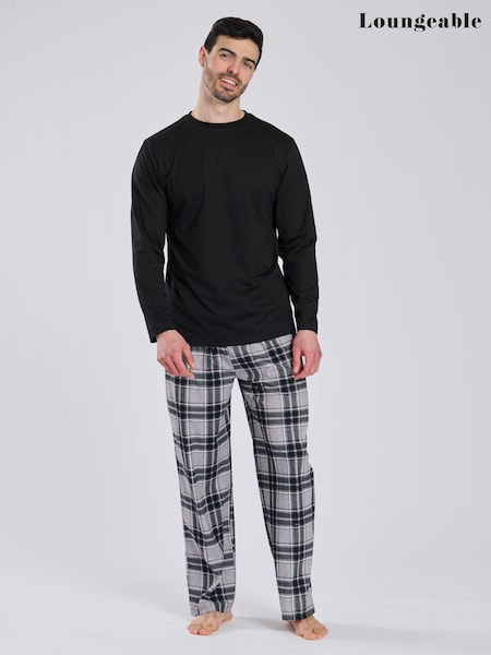Loungeable Black Jersey Top With Micro Fleece Check Trousers Set (E53846) | £26