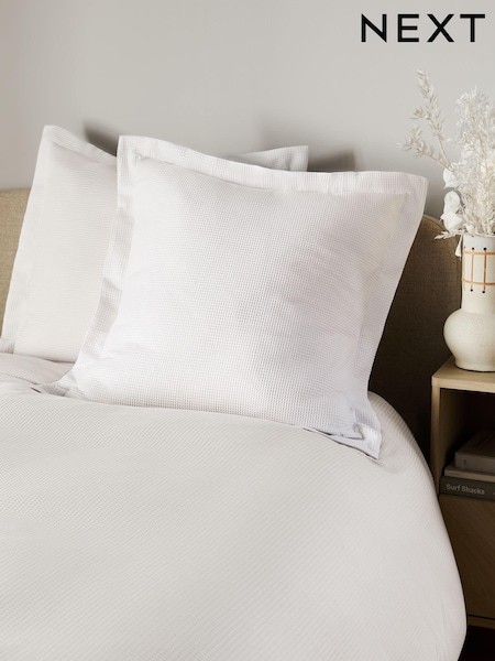 Set of 2 White Waffle Large Square Pillowcases (E53902) | £12