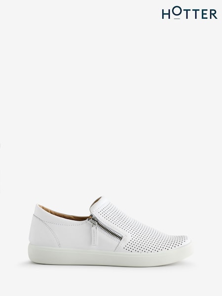Hotter White Regular Fit Daisy Slip On/Zip Trainers (E53955) | £79