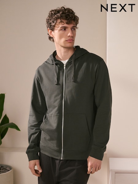 Khaki Green 100% Cotton Lightweight Zip Up Hoodie (E53994) | £24