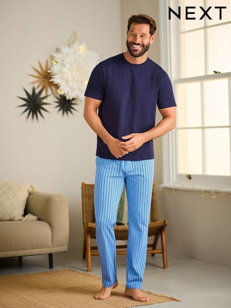 Blue Stripe Short Sleeve Jersey Pyjamas Set (E54000) | £11
