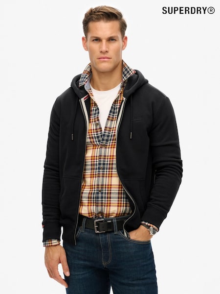 Superdry Black Essential Logo Slim Fit Zip Hoodie (E54003) | £55