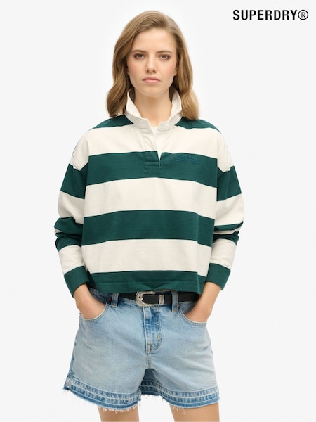 Superdry Green Ath Essential Stripe 100% Cotton Rugby T-Shirt (E54012) | £40