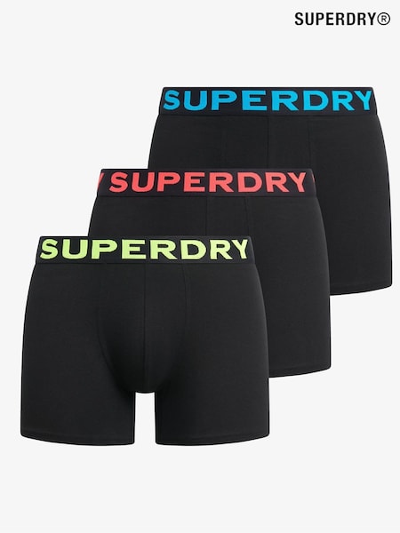 Superdry Black/Neon Logo Triple 100% Cotton Boxers 3 Pack (E54033) | £30