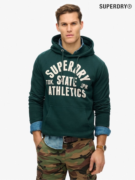 Superdry Dark Pine Green Athletic Essential Loose Fit Hoodie (E54038) | £55