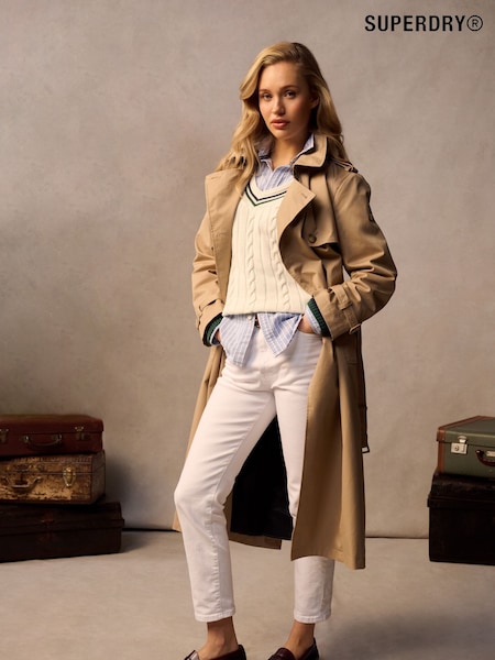 Superdry Shaker Beige Classic Trench 100% Cotton Jacket (E54048) | £100