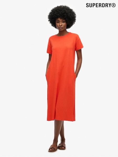 Superdry Grenadine Orange Midi 100% Cotton T-Shirt Dress (E54082) | £35