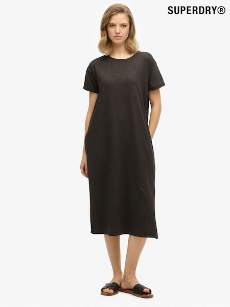 Superdry Black Midi 100% Cotton T-Shirt Dress (E54087) | £35