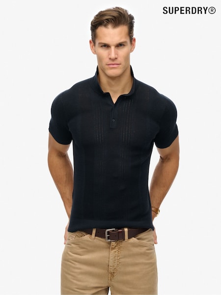 Superdry Eclipse Navy Short Sleeve Slim Fit Knitted Polo Shirt (E54091) | £55