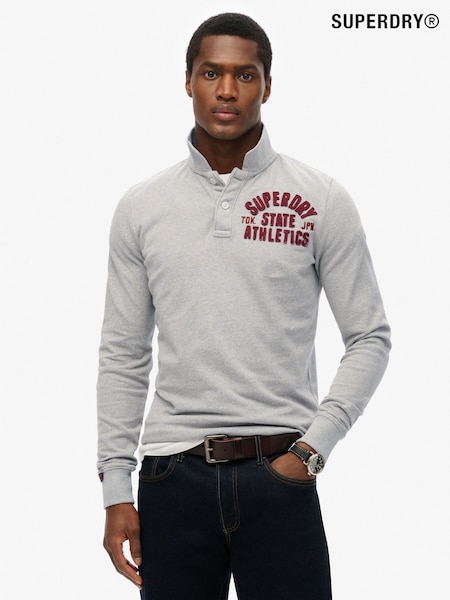 Superdry Grey Vintage Athletic Long Sleeve Slim Fit Polo Shirt (E54102) | £45
