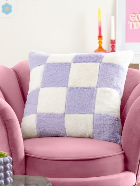heya home Lilac Cozee Check Faux Fur Cushion (E54115) | £17