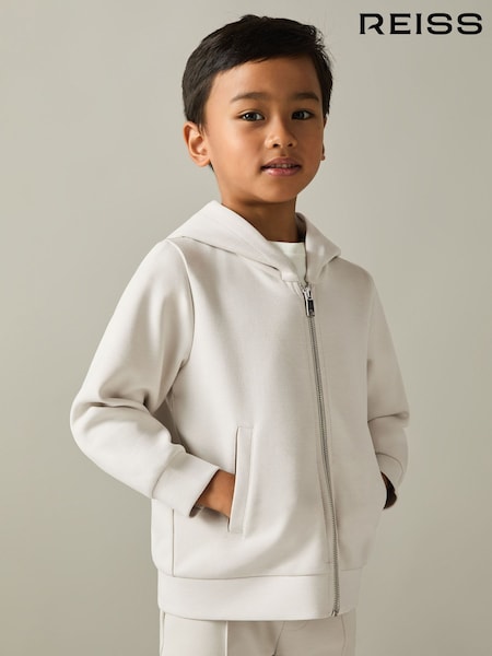 Reiss Cement Harrison 3-9 yrs Zipped Interlock-Jersey Hoodie (E54488) | £15