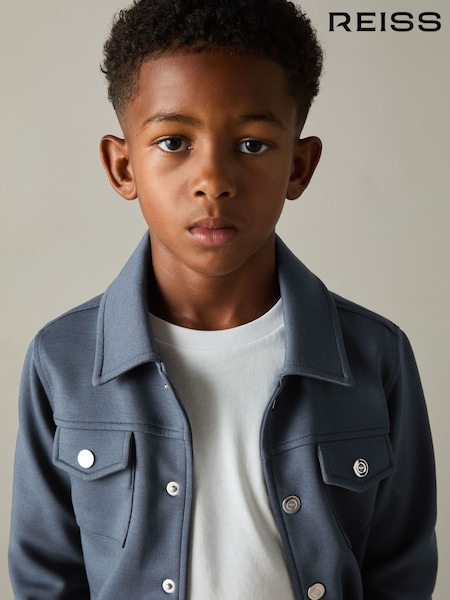 Reiss Dark Diesel Blue Jerry 9-13 yrs Interlock Jersey Overshirt (E54494) | £30