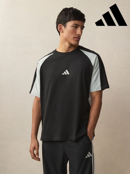 adidas Black Seasonal Essentials Colourblock 100% Cotton T-Shirt (E54720) | £28