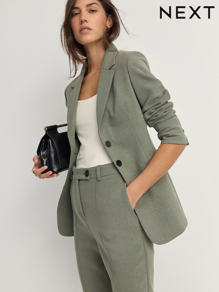 Sage Green Sculpting Cinch Waist Single Breasted Blazer (E54740) | £66