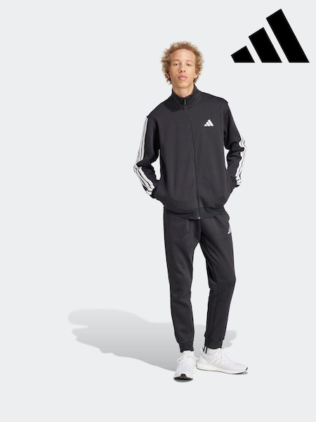 adidas Black Sportswear Basic 3-Stripes Fleece Tracksuit (E54831) | £70