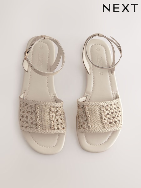 Bone White Leather Standard/Wide Fit Forever Comfort® Woven Flat Sandals (E55000) | £36