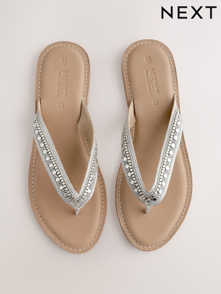 Metallic Standard/Wide Fit Forever Comfort® Beaded Toe Thong Sandals (E55006) | £25