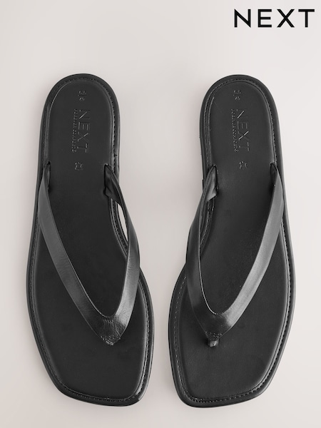 Black Leather Standard/Wide Fit Forever Comfort® Square Toe Thong Sandals (E55020) | £29