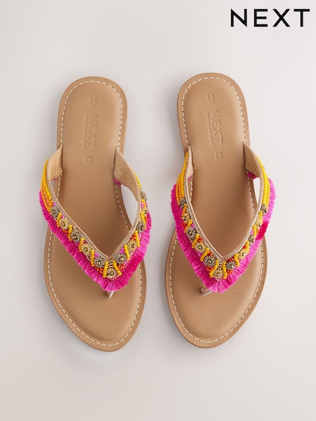 Pink Standard/Wide Fit Forever Comfort® Beaded Toe Thong Sandals (E55024) | £25