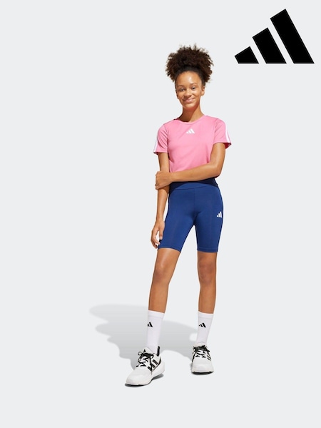 adidas Pink Train Essentials 3 Stripe T-Shirt and Shorts Set (E55108) | £25
