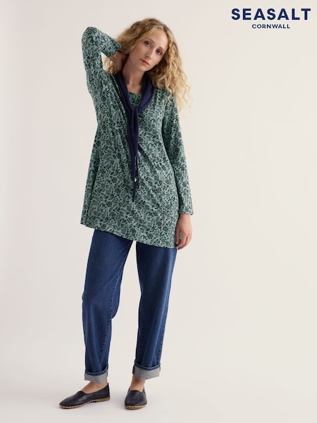 Green - Seasalt Cornwall Screenprint Long Sleeve A-line Tunic