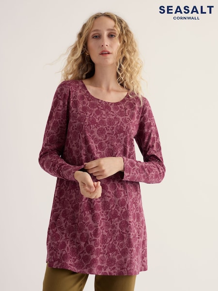 Pink - Seasalt Cornwall Screenprint Long Sleeve A-line Tunic