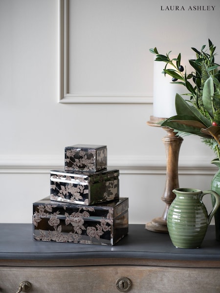 Laura Ashley Truffle Pollington Roses Mirrored Printed Jewellery Box (E55152) | £28 - £58