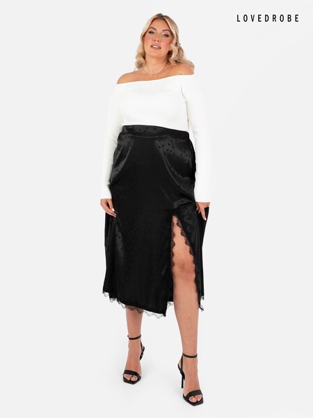 Lovedrobe Satin Lace Trim Split Hem Midaxi Black Skirt (E55210) | £19