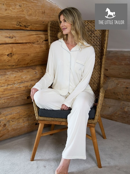 Cream - The Little Tailor Soft Jersey Lenzingtm Ecoveratm Button Through Relaxed Pyjamas Set