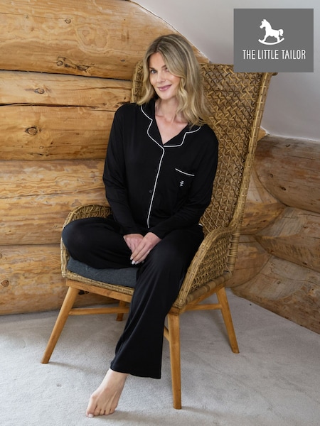 Black - The Little Tailor Soft Jersey Lenzingtm Ecoveratm Button Through Relaxed Pyjamas Set