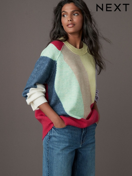 Multi Bright Seam Detail Crew Neck Jumper With Wool (E55428) | £32