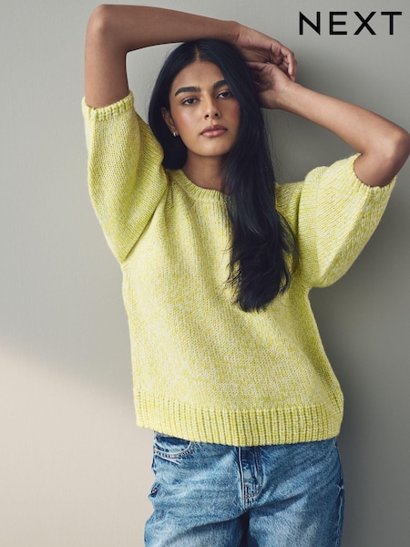Yellow Twist Half Sleeve Crew Neck Jumper with Wool (E55450) | £14.50