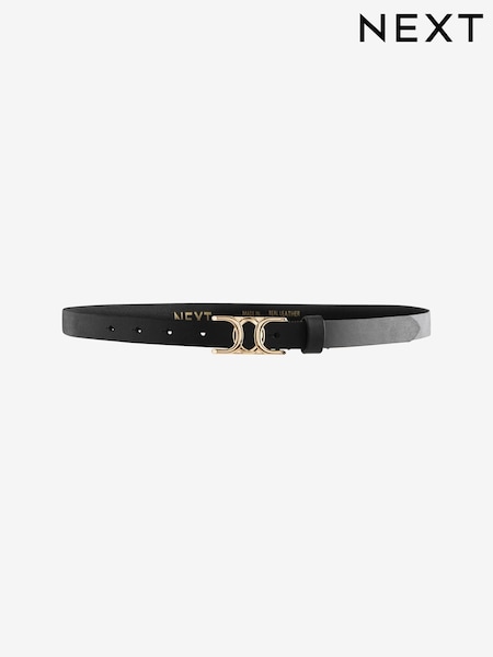 Black Statement Buckle Skinny Leather Belt (E55547) | £12