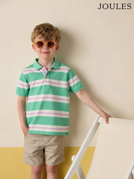 Joules Boys' Woody Green Striped Polo Shirt (E55793) | £16 - £20