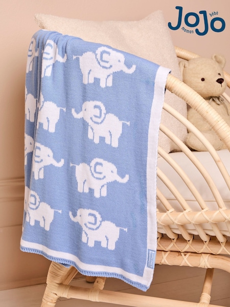 JoJo Maman Bébé Blue Elephant Knitted Shawl (E55808) | £26