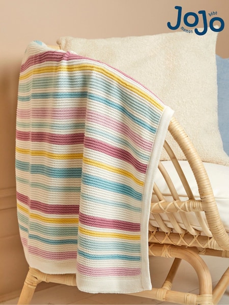JoJo Maman Bébé Chunky Knitted Stripe Blanket (E55809) | £28
