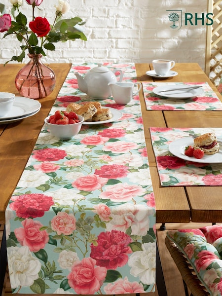 RHS Green Rose Garden Outdoor 100% Cotton Table Runner (E56251) | £20