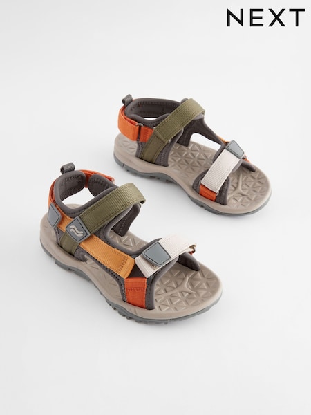 Grey Khaki Touch Fastening Strap Trekker Sandals (E56498) | £22 - £26