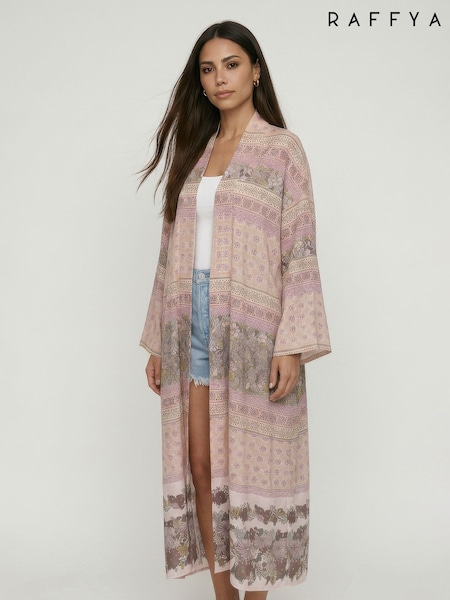 Pink - Raffya Misty Floral Print Kimono