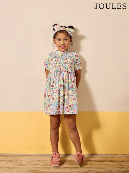 Joules Gracie Multi Short Sleeve Shirred Dress (E56517) | £20 - £26