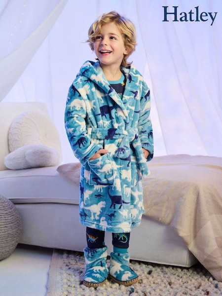 Blue - Hatley Dino Silhouette Fuzzy Fleece Robe