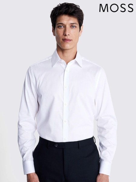 MOSS White Tailored Fit Pique 100% Cotton Shirt (E57170) | £50