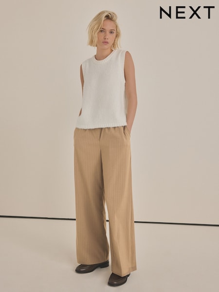 Neutral Drawstring Waist Tie Front Wide Leg Trousers (E57210) | £34