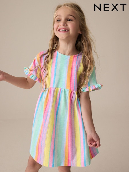 Rainbow Stripe Short Sleeve Jersey Summer Dress (3-16yrs) (E57227) | £10 - £15