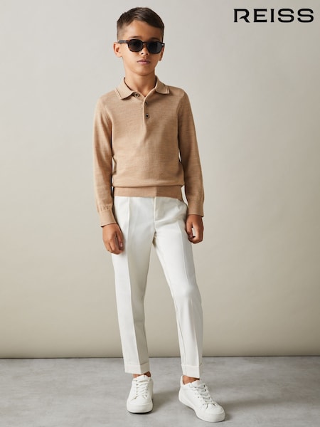 Reiss Camel Melange Trafford 3-9 yrs Merino Wool Polo Shirt (E57258) | £34