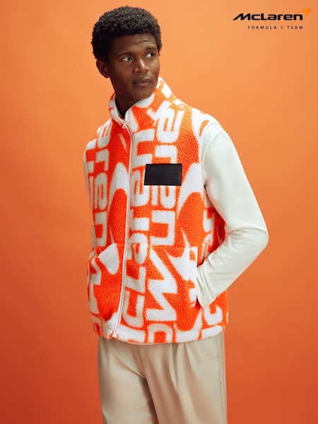 Reiss x McLaren F1 Team Papaya/White McLaren F1 Zip-Through Fleece Gilet (E57274) | £158