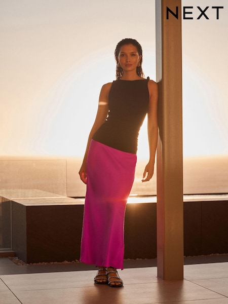 Pink Satin Midi Skirt (E57512) | £32