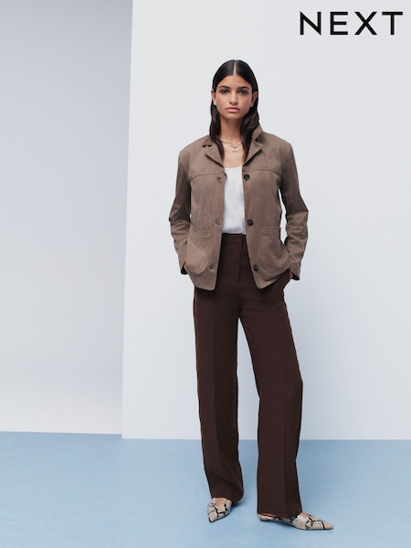 Brown Elastic Back Straight Leg Modal Trousers (E57515) | £45